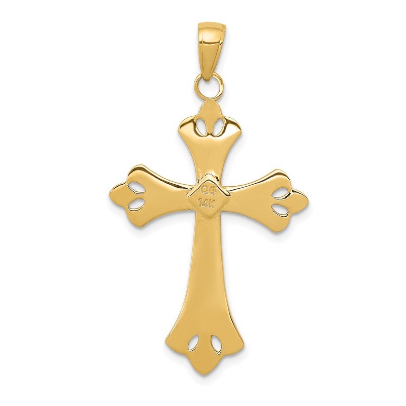 14k and White Rhodium Textured Cross Pendant