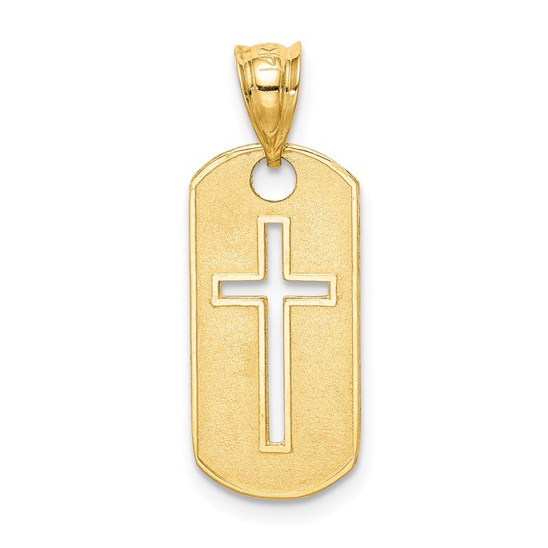 14k Polished Cross Cut-out Dog Tag Pendant