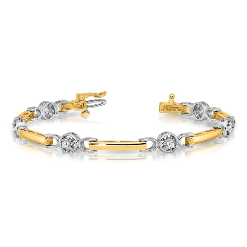 14k Two-tone Complete 1/2 carat Round A Diamond Bar 7 inch Tennis Bracelet