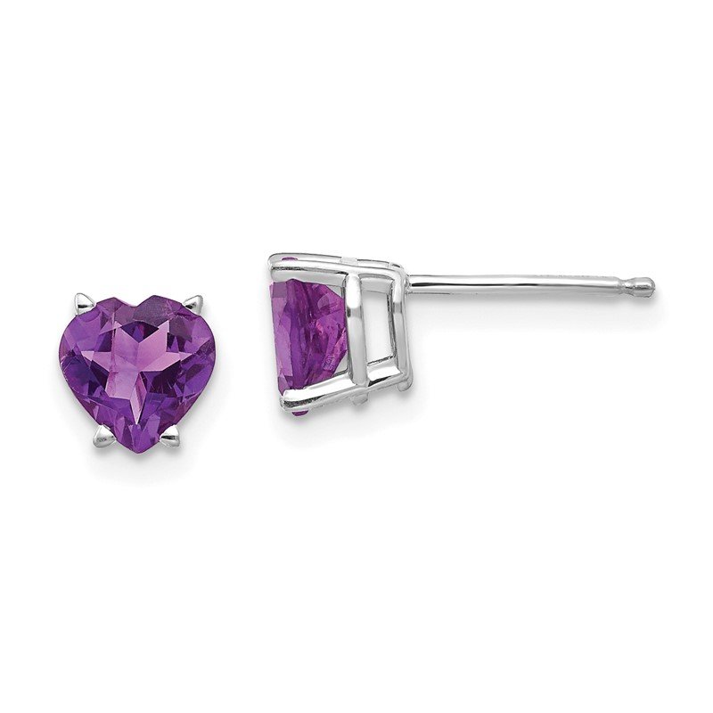 14k White Gold 6mm Heart Amethyst Post Earrings
