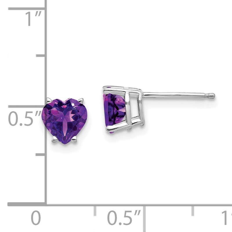 14k White Gold 6mm Heart Amethyst Post Earrings