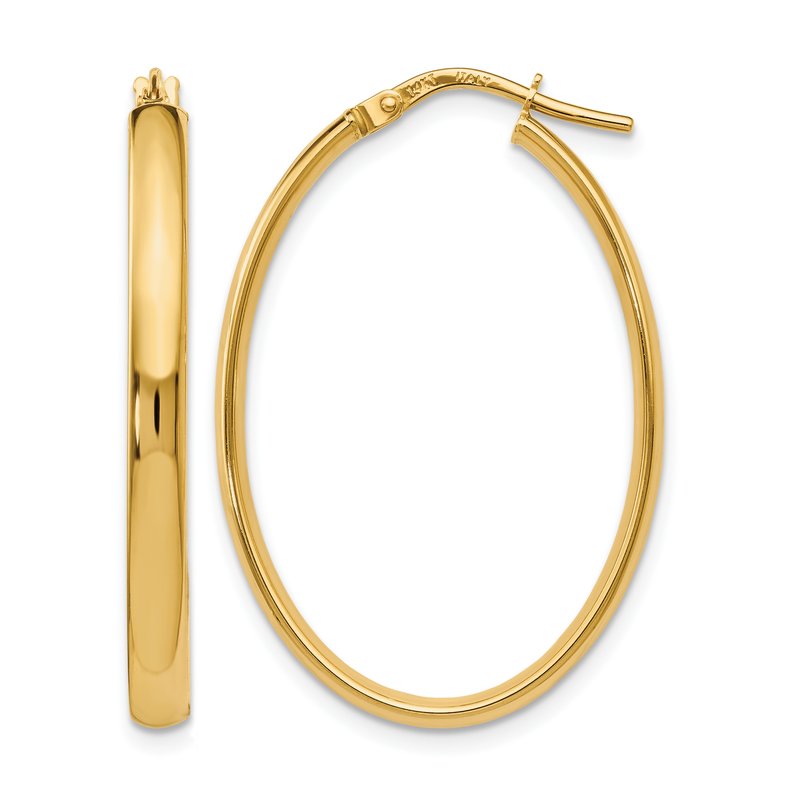 14K Polished Oval Hoop Earrings