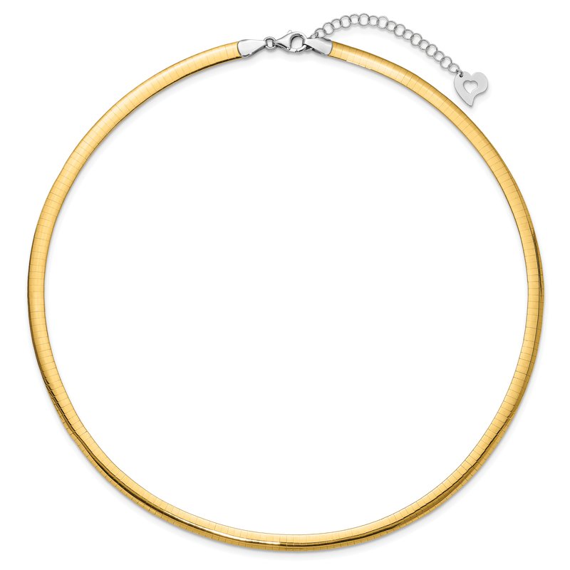 14k Two-tone 5mm Lightweight Reversible 16 inch Omega Necklace Plus 2 inch Heart Chain Extender