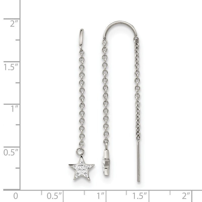 Stainless Steel Polished with Preciosa Crystal Star Threader Earrings