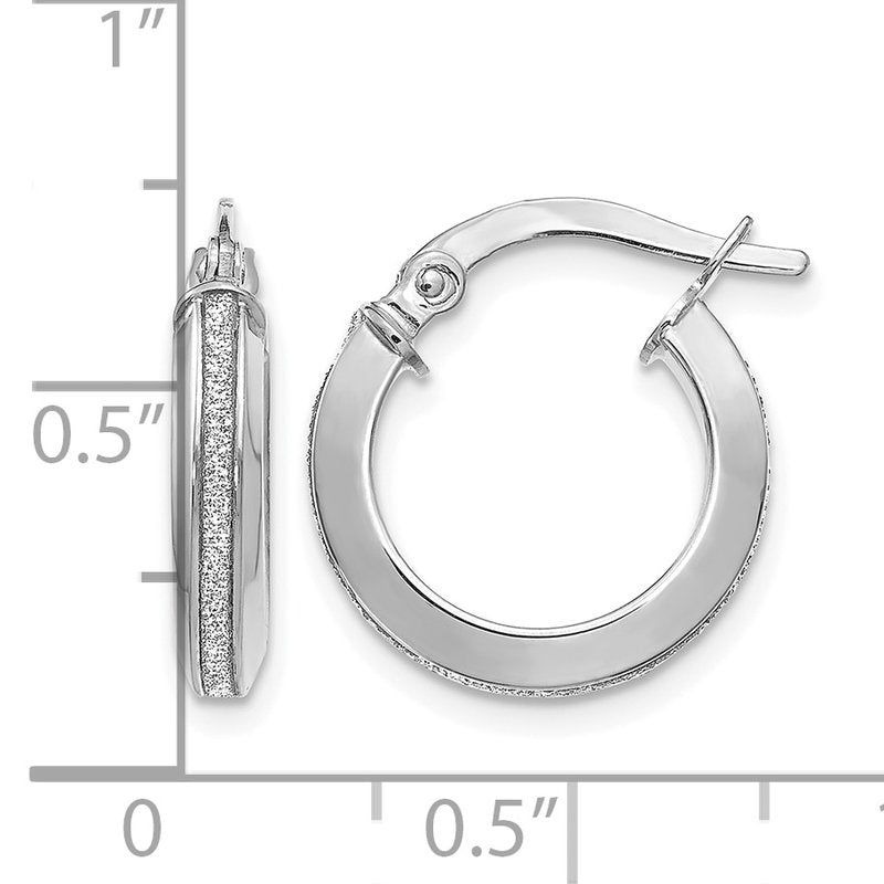 14K White Gold Polished Glimmer Infused Hoop Earrings