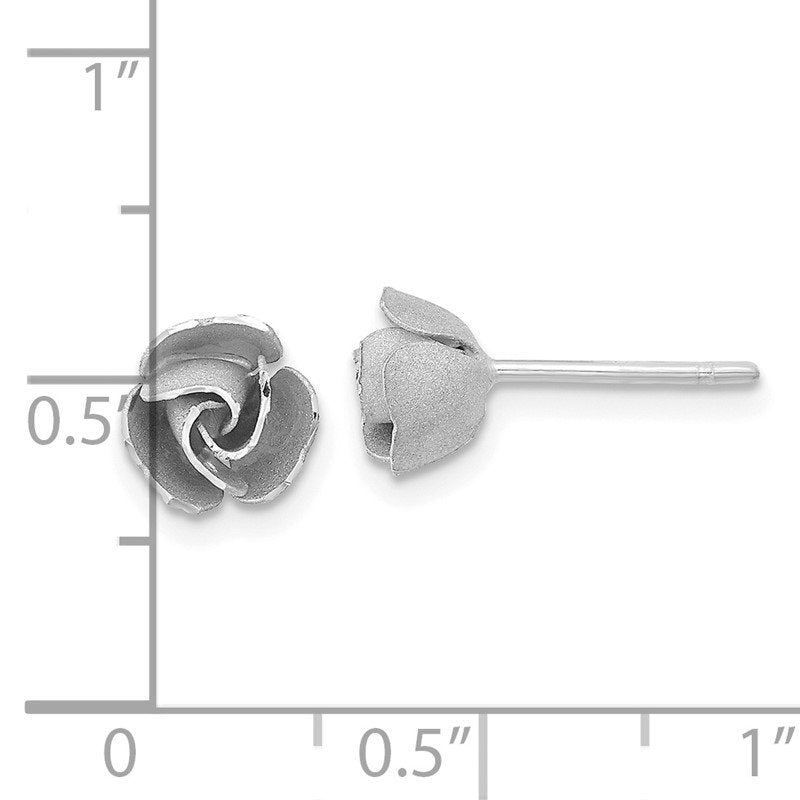14k and White Rhodium Satin Finish D/C Rose Post Earrings with Yellow Gold Earring Backs