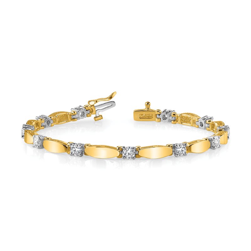 14k Two-tone Complete 1.13 carat Round VS Diamond Curved Bar Link 7 inch Tennis Bracelet