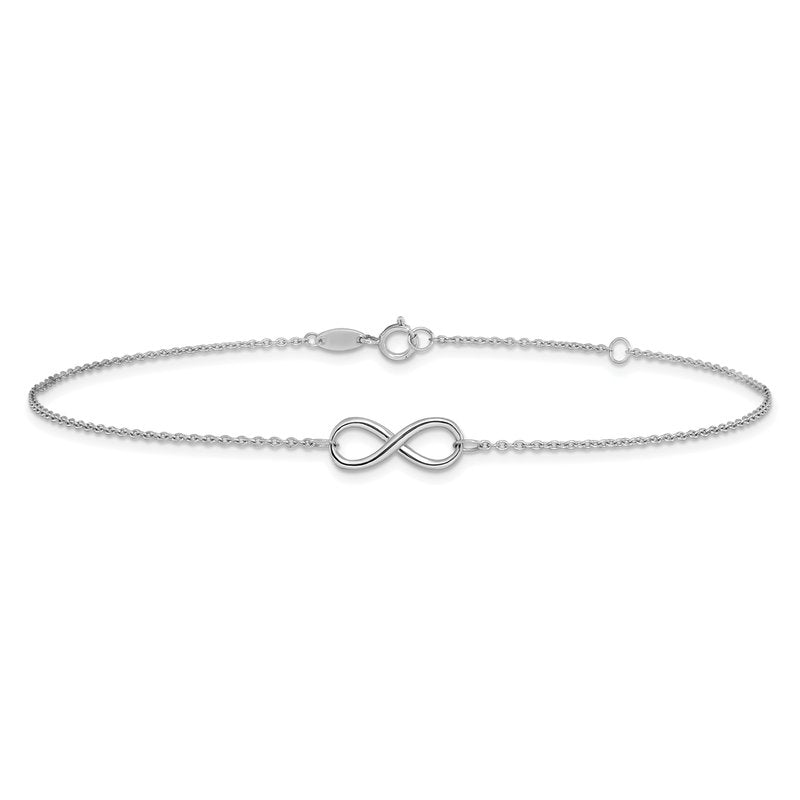 10K White Gold Polished Infinity 9 inch Plus 1 inch Extender - Total 10 inch Anklet