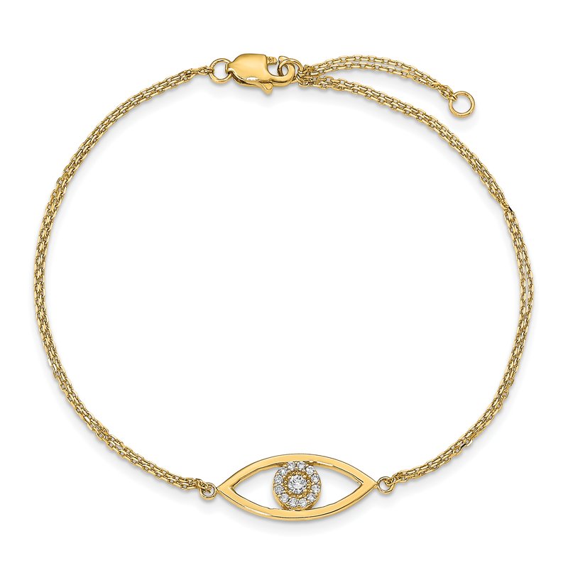 14k Complete A Diamond Evil Eye 2-Strand 7 inch Bracelet with 1 inch Extender