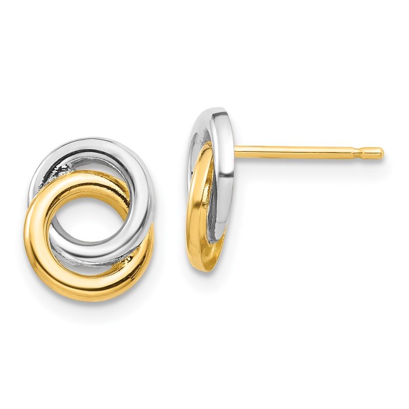 14k &amp; White Rhodium Circles Post Earrings