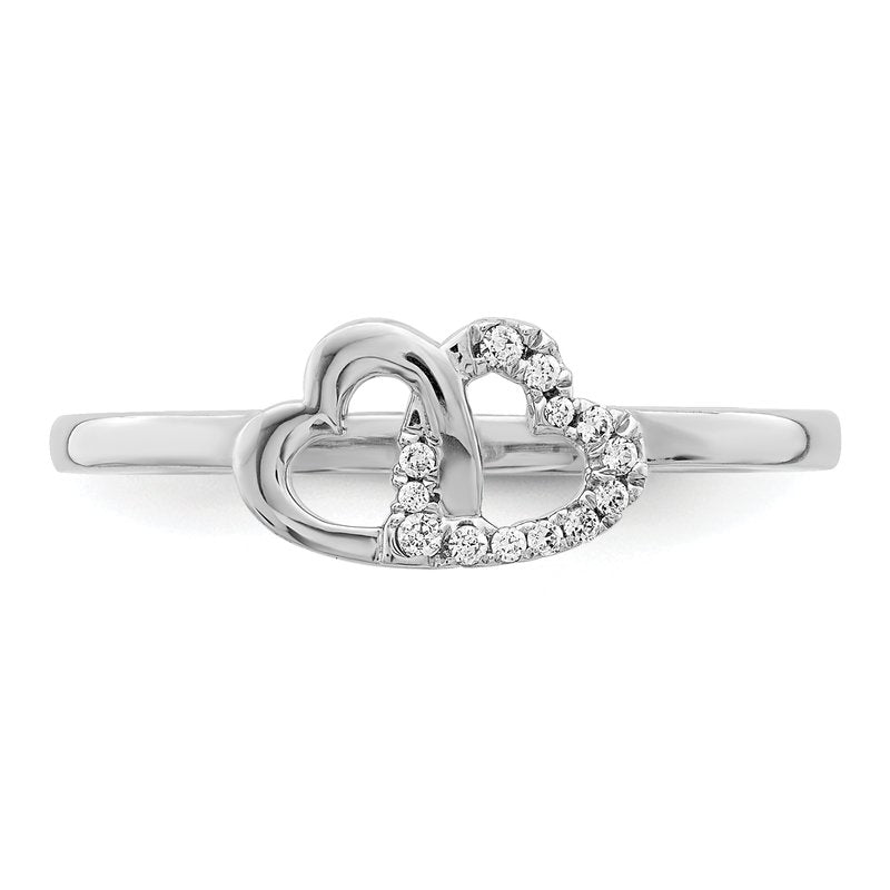 14k White Gold Diamond Double Heart Ring
