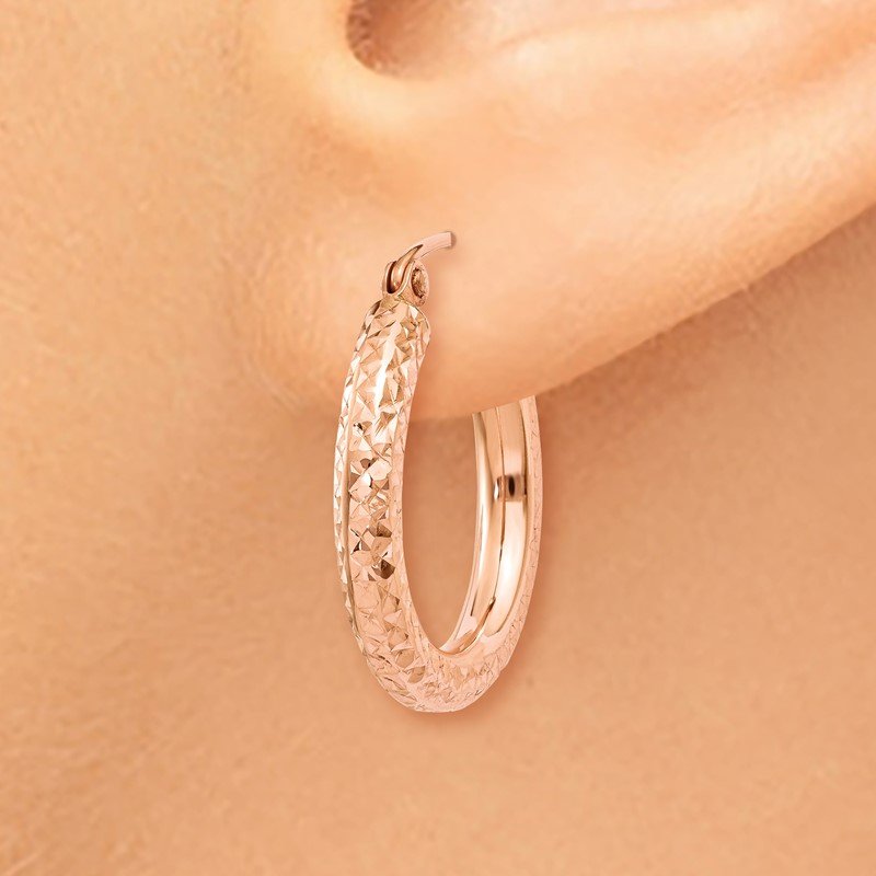 14k Rose Gold 3mm Diamond-cut Hoop