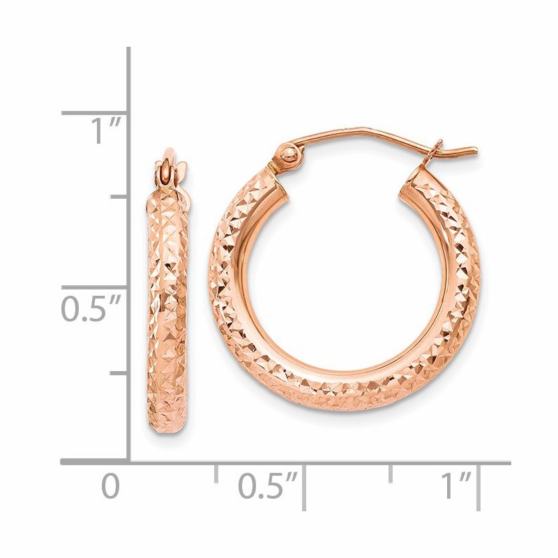 14k Rose Gold 3mm Diamond-cut Hoop
