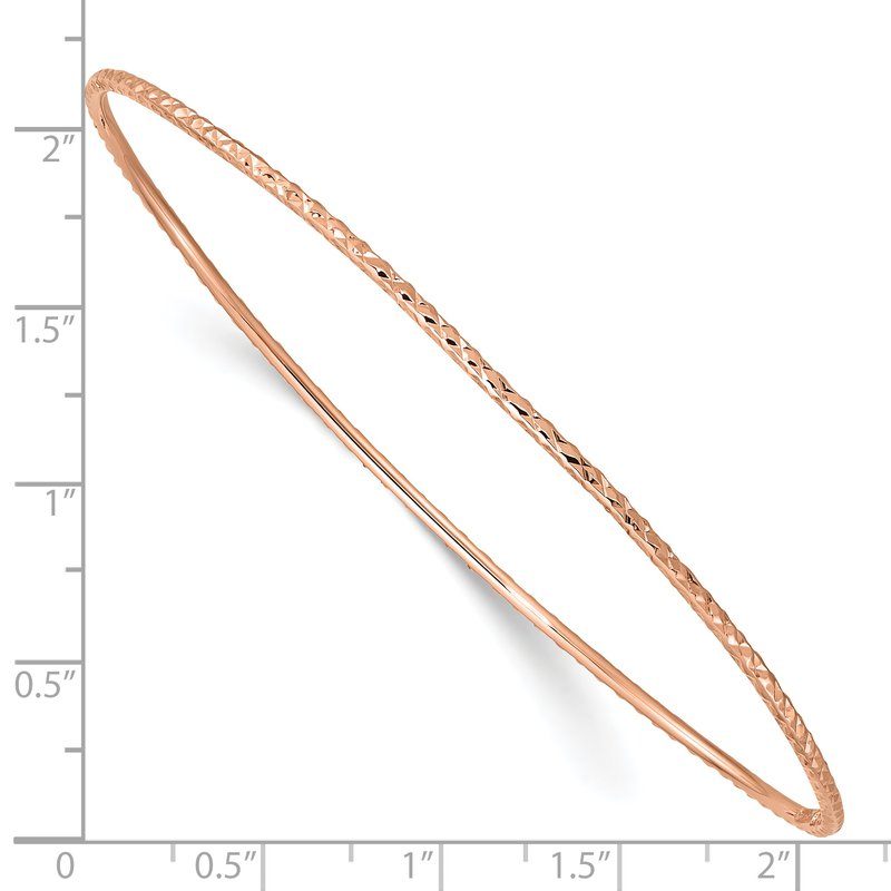 14k Rose Gold Polished Diamond-Cut 1.50mm Slip-on Round Bangle Bracelet
