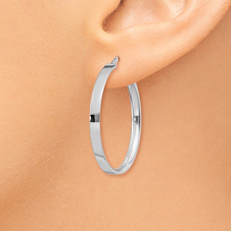 14K White Gold 3mm Large Hoop Earrings