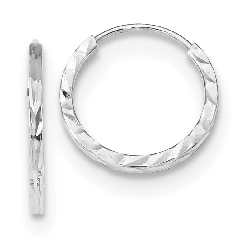14k White Gold 1.35x15mm Diamond-cut Square-Tube Endless Hoop Earrings