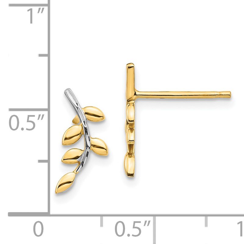 14K &amp; White Rhodium Leaves Post Earrings