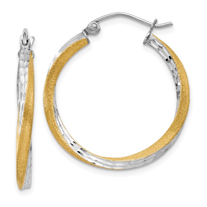 14k &amp; Rhodium Diamond-cut 2.5mm Twisted Hoop Earrings