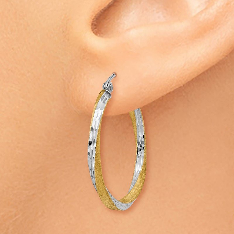 14k &amp; Rhodium Diamond-cut 2.5mm Twisted Hoop Earrings
