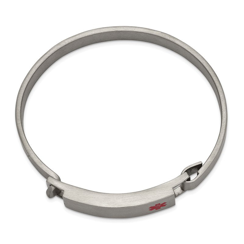 Stainless Steel Brushed with Red Enamel 8.00mm Medical ID Bangle