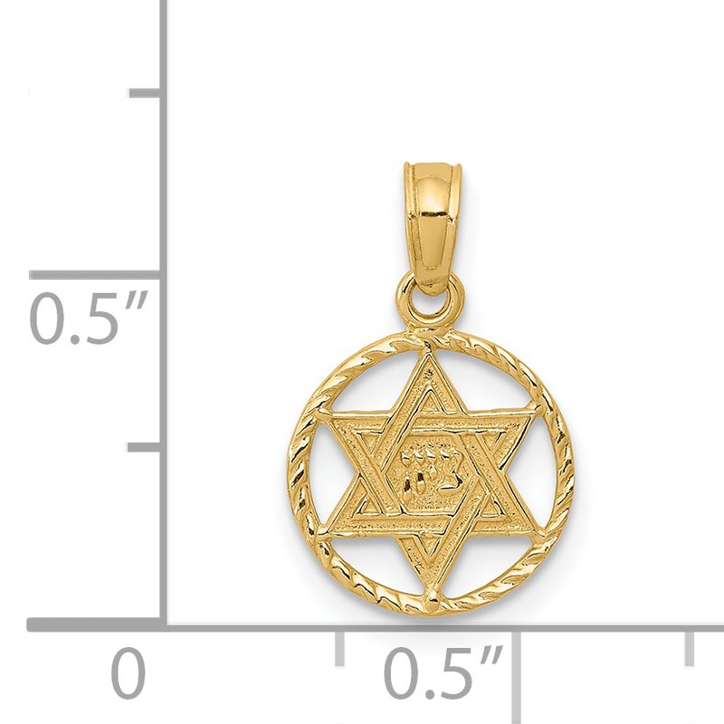 14K Star of David in Circle Frame Pendant