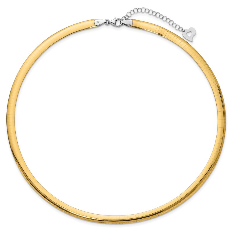 14k Two-tone 6mm Lightweight Reversible 16 inch Omega Necklace Plus 2 inch Heart Chain Extender