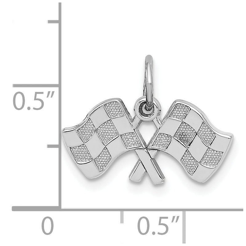 14k White Gold Polished Checkered Flags Charm