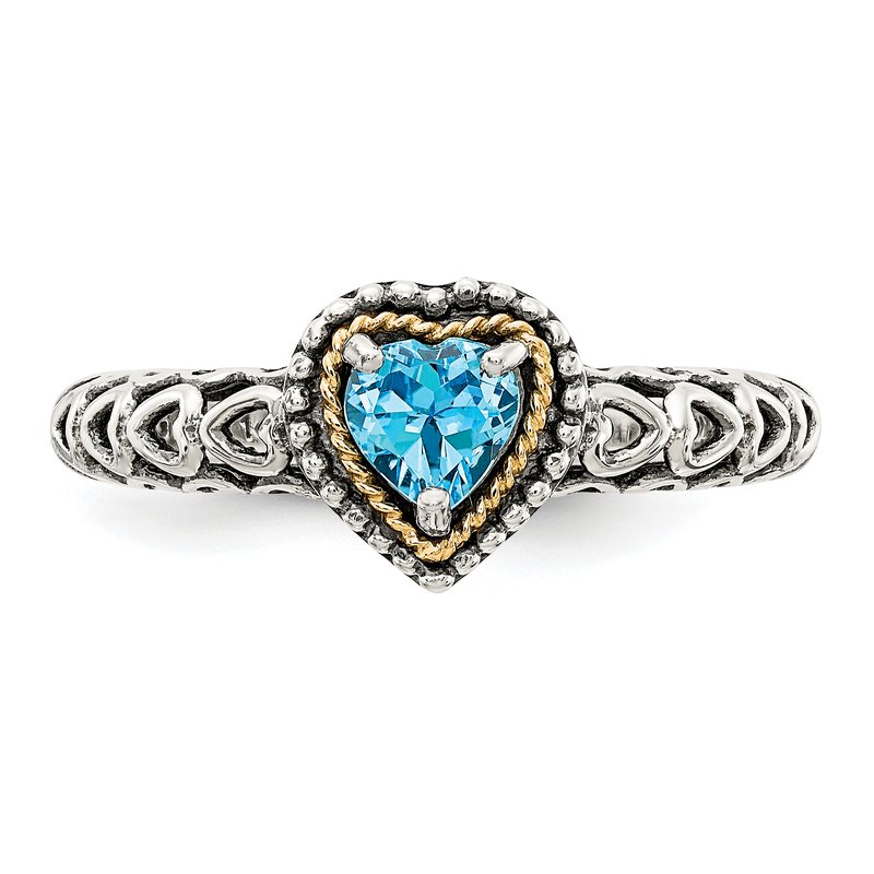 Sterling Silver with 14K Accent Antiqued Blue Topaz Heart Ring