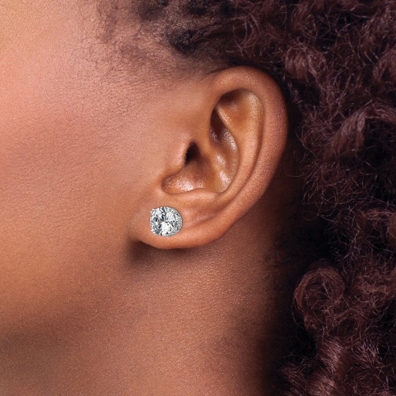 Sterling Silver Rhodium-plated Brilliant-cut 8mm CZ Stud Post Earrings