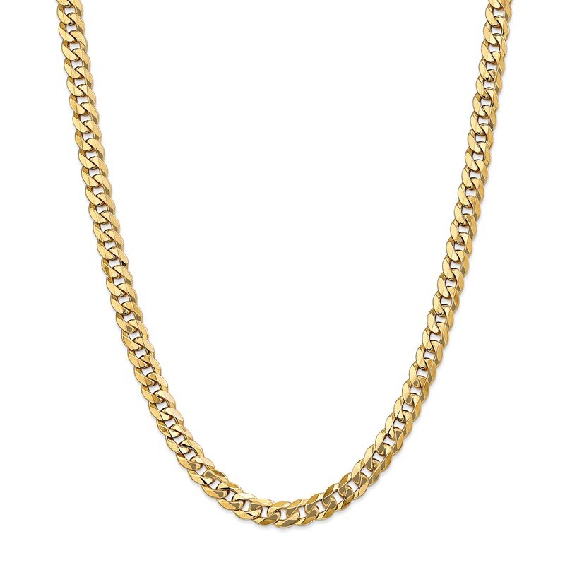 14K 26 inch 8mm Flat Beveled Curb with Lobster Clasp Chain