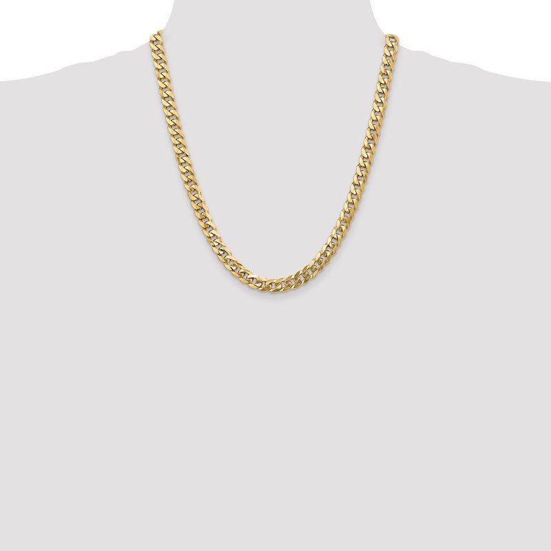 14K 26 inch 8mm Flat Beveled Curb with Lobster Clasp Chain
