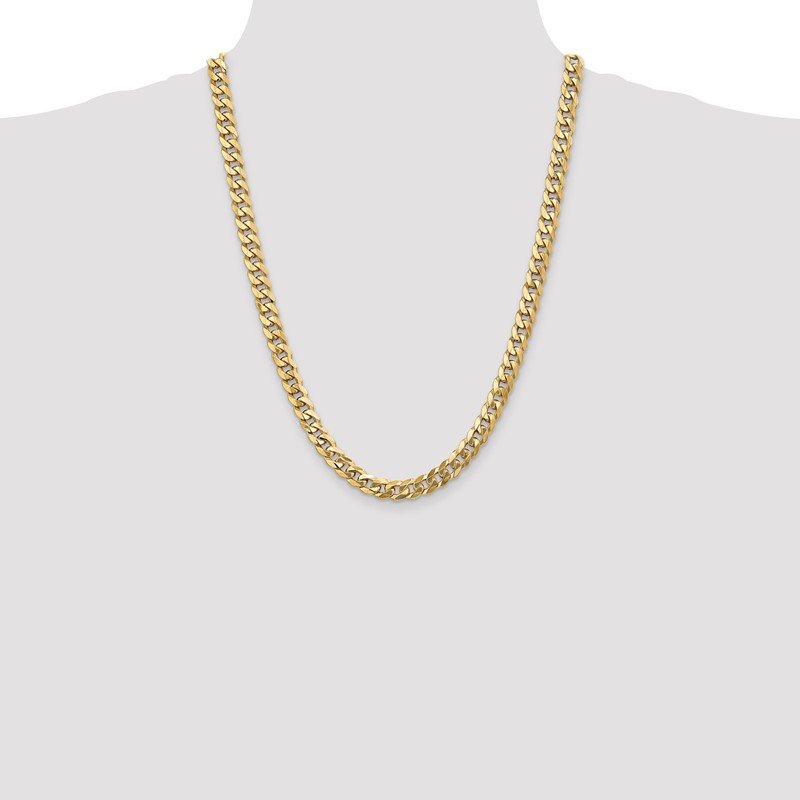14K 26 inch 8mm Flat Beveled Curb with Lobster Clasp Chain