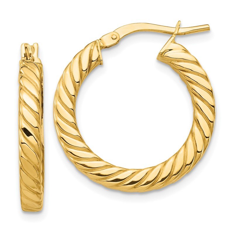 14k Polished Twisted 3mm Hoop Earrings