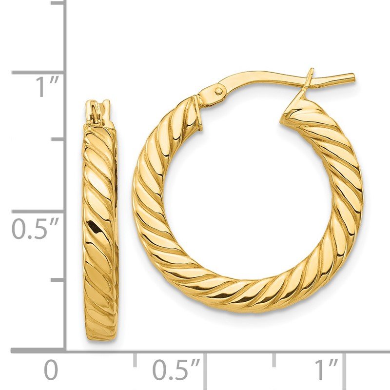 14k Polished Twisted 3mm Hoop Earrings