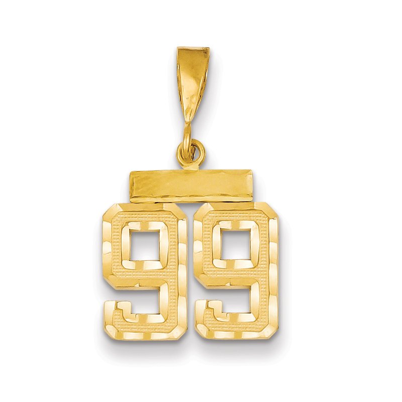 14k Small Brushed  Diamond-cut Number 99 Charm