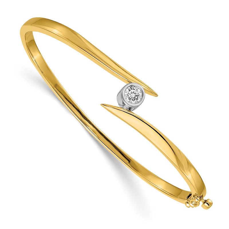 14k Two-tone Complete 3/8 carat AA Diamond Hinged Oval Bangle Bracelet