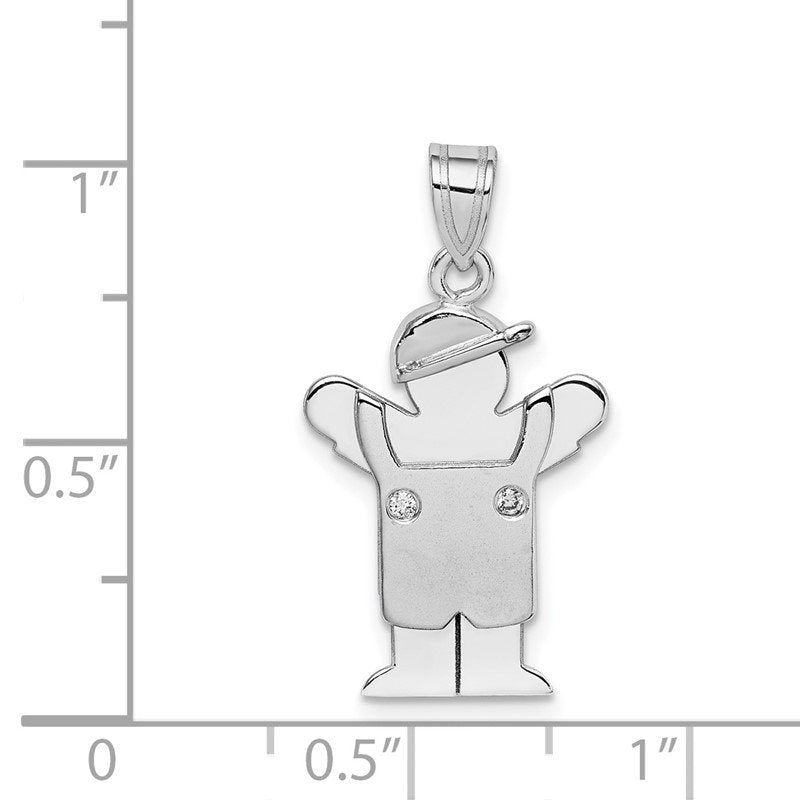 14k White Gold The Kids Small Boy in Overalls with Hat on Left AA Diamond Love Charm