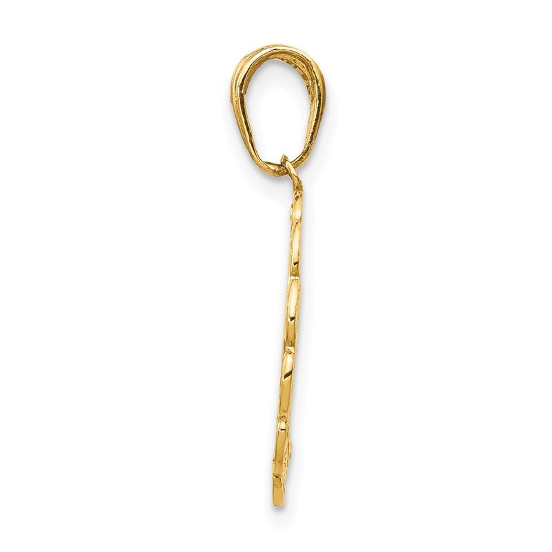 14K Hummingbird with Flower Round Scalloped Frame Pendant
