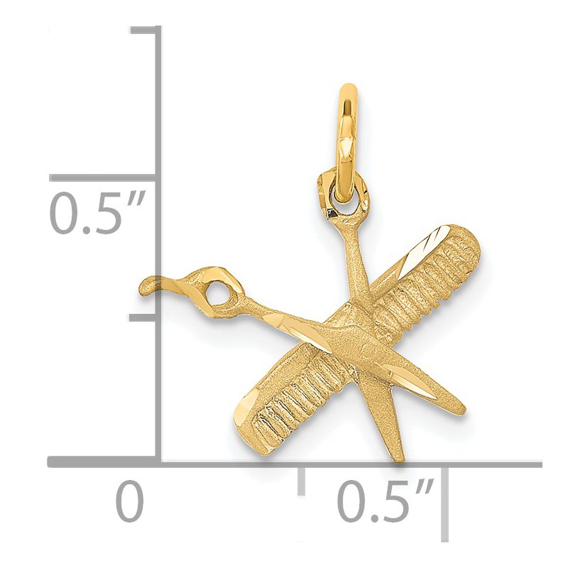 14k Satin Diamond-cut Comb and Scissors Charm