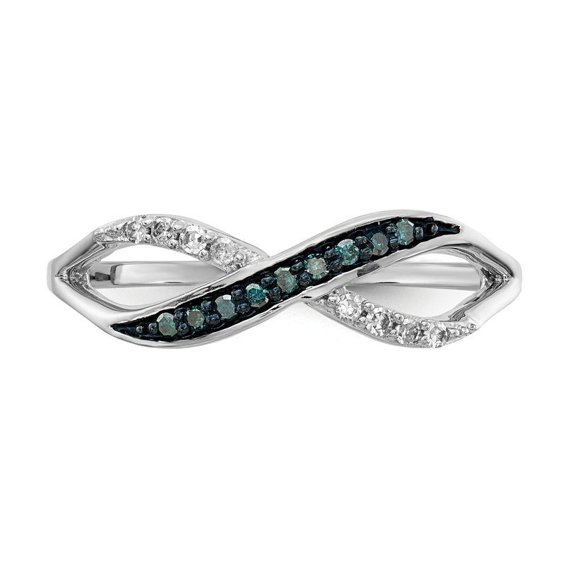 14k White Gold w/ Blue and White Diamond Crisscross Ring
