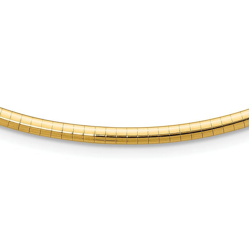 14k Polished 3mm Lightweight 16 inch Domed Omega Necklace