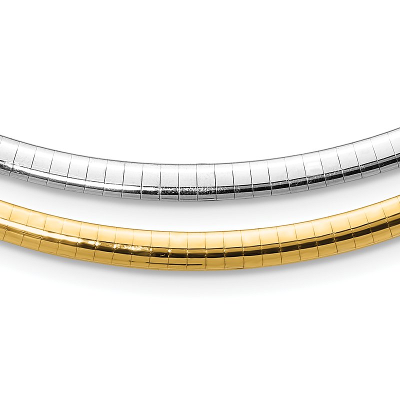 14k Two-tone 4mm Reversible White and Yellow 16 inch Domed Omega Necklace