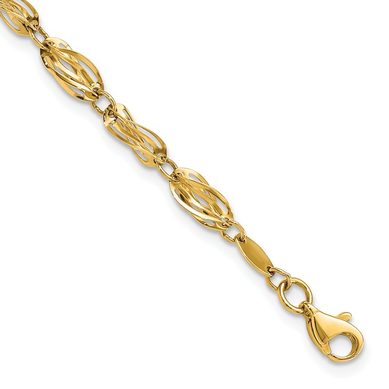 14K Polished Fancy Twisted Oval Link 7.75 inch Bracelet