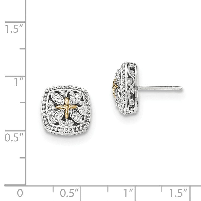 Sterling Silver Rhodium-plated with 14K Accent Diamond Vintage Post Earrings