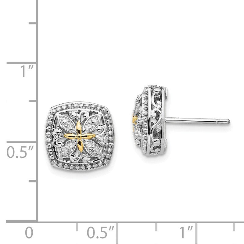 Sterling Silver Rhodium-plated with 14K Accent Diamond Vintage Post Earrings