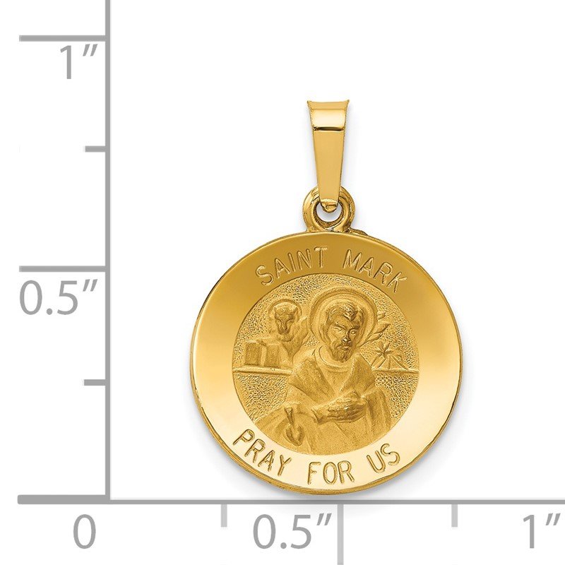 14k Polished and Satin Hollow St Mark Medal Round Pendant