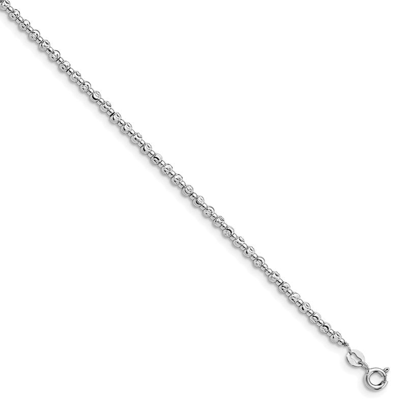 Sterling Silver Rhodium-plated Beaded 9 inch Plus 1 inch Extender - Total 10 inch Anklet