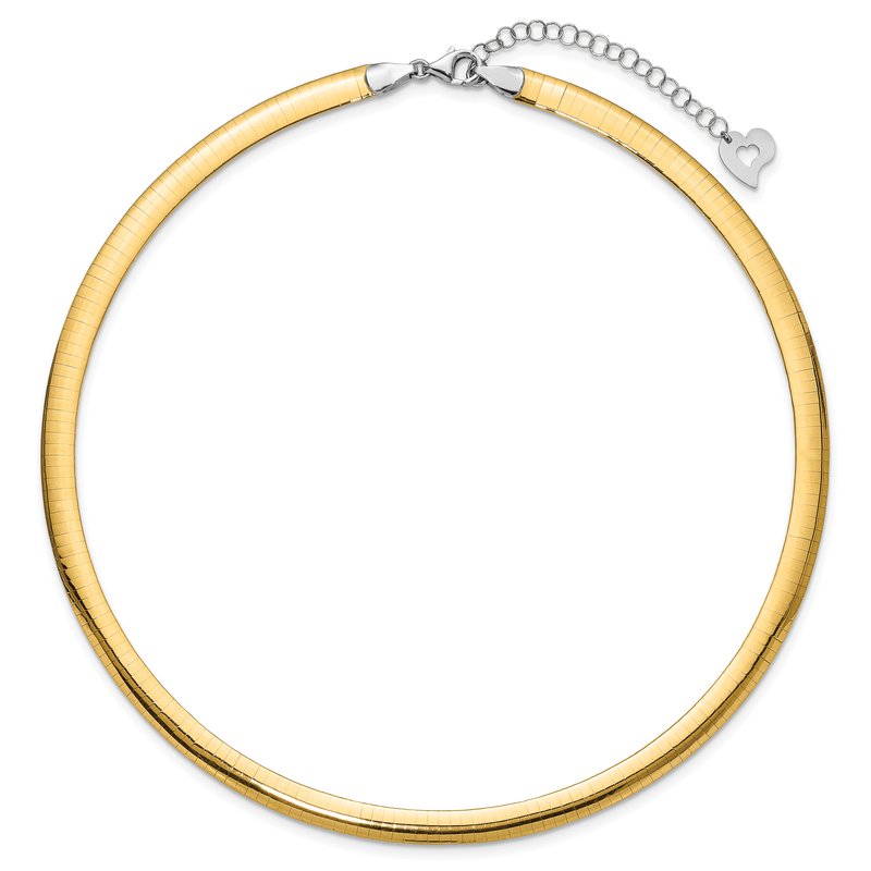 14k Two-tone 6mm Lightweight Reversible 16 inch Omega Necklace Plus 2 inch Heart Chain Extender
