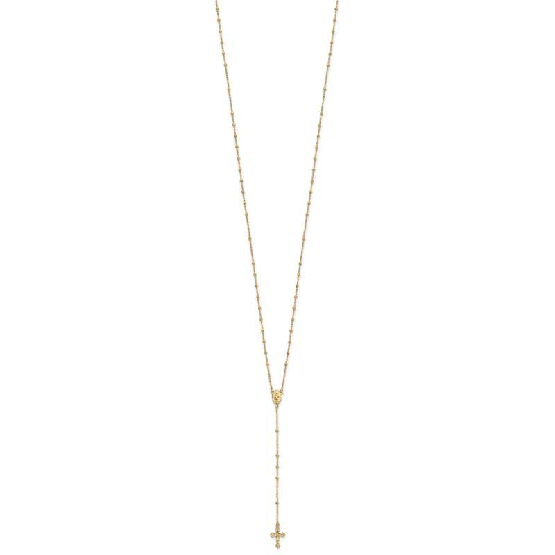 14k Polished Crucifix and Miraculous Medal 2mm Beaded 19.5 inch Rosary Necklace