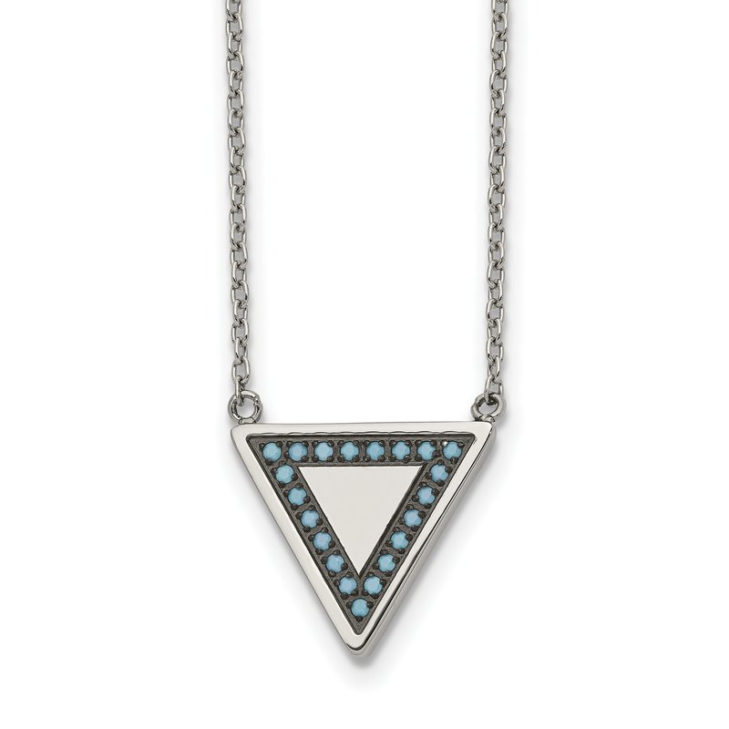 Stainless Steel Polished with Reconstructed Turquoise Triangle on a 17.75 inch Cable Chain with a 2 inch Extension Necklace